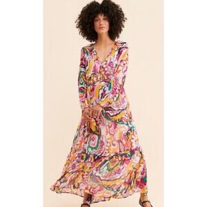 NWT Anthropologie Marais Chiffon Maxi Dress Floral Tiered Flowy Small S
